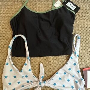Two nwt Black Crop Top and Star Bikini Top bathing suits. Mix and match